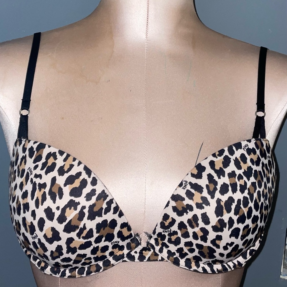 PINK Victoria's Secret Sweetheart Demi Brown and Black Leopard Print Bra